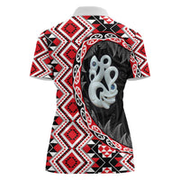 Red Taniko Motif Aotearoa Manaia and Silver Fern Women Polo Shirt