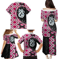 Pink Taniko Motif Aotearoa Manaia and Silver Fern Family Matching Puletasi and Hawaiian Shirt LT03 - Polynesian Pride