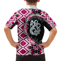 Pink Taniko Motif Aotearoa Manaia and Silver Fern Hawaiian Shirt