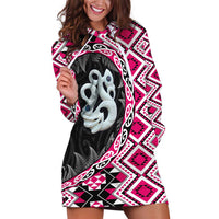 Pink Taniko Motif Aotearoa Manaia and Silver Fern Hoodie Dress