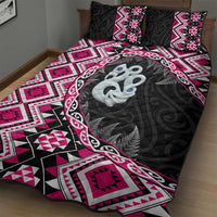 Pink Taniko Motif Aotearoa Manaia and Silver Fern Quilt Bed Set