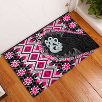 Pink Taniko Motif Aotearoa Manaia and Silver Fern Rubber Doormat