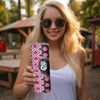 Pink Taniko Motif Aotearoa Manaia and Silver Fern Skinny Tumbler LT03 - Polynesian Pride