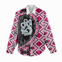Pink Taniko Motif Aotearoa Manaia and Silver Fern Women Casual Shirt LT03 - Polynesian Pride