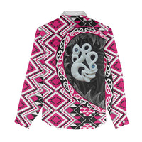 Pink Taniko Motif Aotearoa Manaia and Silver Fern Women Casual Shirt LT03 - Polynesian Pride