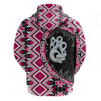 Pink Taniko Motif Aotearoa Manaia and Silver Fern Zip Hoodie
