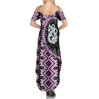 Purple Taniko Motif Aotearoa Manaia and Silver Fern Family Matching Summer Maxi Dress and Hawaiian Shirt LT03 - Polynesian Pride