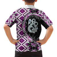 Purple Taniko Motif Aotearoa Manaia and Silver Fern Family Matching Tank Maxi Dress and Hawaiian Shirt LT03 - Polynesian Pride
