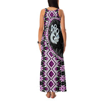 Purple Taniko Motif Aotearoa Manaia and Silver Fern Family Matching Tank Maxi Dress and Hawaiian Shirt LT03 - Polynesian Pride