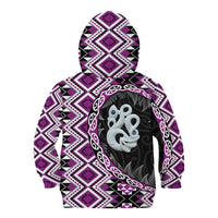 Purple Taniko Motif Aotearoa Manaia and Silver Fern Kid Hoodie