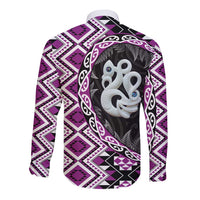 Purple Taniko Motif Aotearoa Manaia and Silver Fern Long Sleeve Button Shirt