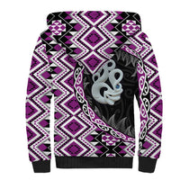 Purple Taniko Motif Aotearoa Manaia and Silver Fern Sherpa Hoodie