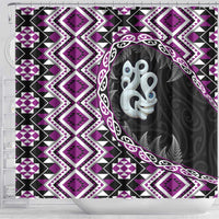 Purple Taniko Motif Aotearoa Manaia and Silver Fern Shower Curtain