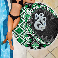 Green Taniko Motif Aotearoa Manaia and Silver Fern Beach Blanket