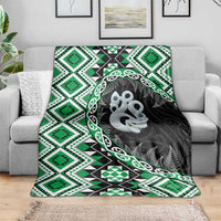 Green Taniko Motif Aotearoa Manaia and Silver Fern Blanket