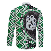 Green Taniko Motif Aotearoa Manaia and Silver Fern Family Matching Puletasi and Hawaiian Shirt LT03 - Polynesian Pride