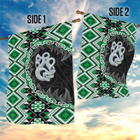 Green Taniko Motif Aotearoa Manaia and Silver Fern Garden Flag