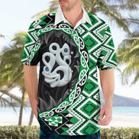 Green Taniko Motif Aotearoa Manaia and Silver Fern Hawaiian Shirt
