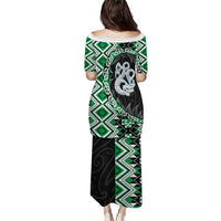 Green Taniko Motif Aotearoa Manaia and Silver Fern Puletasi
