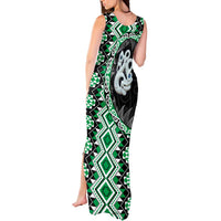 Green Taniko Motif Aotearoa Manaia and Silver Fern Tank Maxi Dress