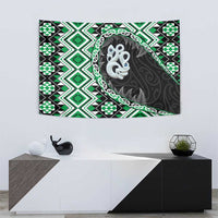 Green Taniko Motif Aotearoa Manaia and Silver Fern Tapestry