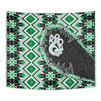 Green Taniko Motif Aotearoa Manaia and Silver Fern Tapestry