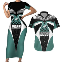 Custom New Zealand Bicycle 2025 Couples Matching Short Sleeve Bodycon Dress and Hawaiian Shirt LT03 Black-Teal - Polynesian Pride