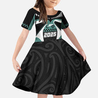 Custom New Zealand Bicycle 2025 Family Matching Short Sleeve Bodycon Dress and Hawaiian Shirt LT03 Daughter's Dress Black-Teal - Polynesian Pride