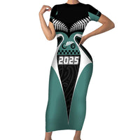 Custom New Zealand Bicycle 2025 Family Matching Short Sleeve Bodycon Dress and Hawaiian Shirt LT03 Mom's Dress Black-Teal - Polynesian Pride