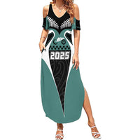 Custom New Zealand Bicycle 2025 Summer Maxi Dress LT03 Women Black-Teal - Polynesian Pride