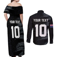 Custom New Zealand Football-Towards World Cup 2026 Couples Matching Off Shoulder Maxi Dress and Long Sleeve Button Shirt