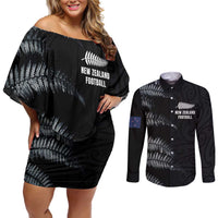 Custom New Zealand Football-Towards World Cup 2026 Couples Matching Off Shoulder Short Dress and Long Sleeve Button Shirt