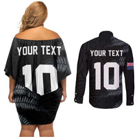 Custom New Zealand Football-Towards World Cup 2026 Couples Matching Off Shoulder Short Dress and Long Sleeve Button Shirt