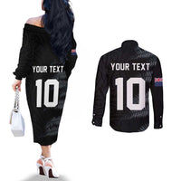 Custom New Zealand Football-Towards World Cup 2026 Couples Matching Off The Shoulder Long Sleeve Dress and Long Sleeve Button Shirt