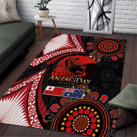 Tonga and Australia ANZAC Day Area Rug Aboriginal and Ngatu Art Pattern - Gallipoli Lest We Forget LT03 Black - Polynesian Pride
