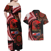Tonga and Australia ANZAC Day Couples Matching Off Shoulder Maxi Dress and Hawaiian Shirt Aboriginal and Ngatu Art Pattern - Gallipoli Lest We Forget LT03 - Polynesian Pride