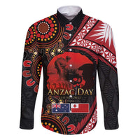 Tonga and Australia ANZAC Day Family Matching Long Sleeve Bodycon Dress and Hawaiian Shirt Aboriginal and Ngatu Art Pattern - Gallipoli Lest We Forget