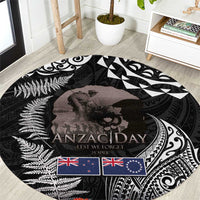 New Zealand and Cook Islands ANZAC Day Round Carpet Gallipoli Lest We Forget Tatau Art Tribal and Maori Tattoo with Fern LT03 Black - Polynesian Pride