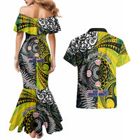 New Zealand and Cook Islands Together Couples Matching Mermaid Dress and Hawaiian Shirt Tatau Art Tribal Pattern-Maori Tattoo with Fern and Paua Shell