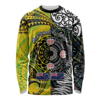 New Zealand and Cook Islands Together Long Sleeve Shirt Tatau Art Tribal Pattern-Maori Tattoo with Fern and Paua Shell
