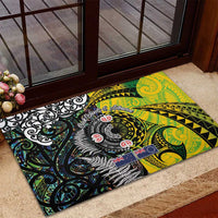 New Zealand and Cook Islands Together Rubber Doormat Tatau Art Tribal Pattern-Maori Tattoo with Fern and Paua Shell LT03 - Polynesian Pride