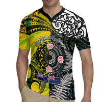 New Zealand and Cook Islands Together Rugby Jersey Tatau Art Tribal Pattern-Maori Tattoo with Fern and Paua Shell LT03 - Polynesian Pride
