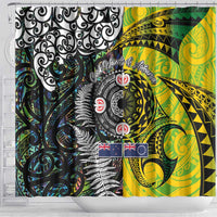 New Zealand and Cook Islands Together Shower Curtain Tatau Art Tribal Pattern-Maori Tattoo with Fern and Paua Shell LT03 - Polynesian Pride