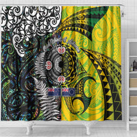 New Zealand and Cook Islands Together Shower Curtain Tatau Art Tribal Pattern-Maori Tattoo with Fern and Paua Shell LT03 - Polynesian Pride