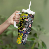 New Zealand and Cook Islands Together Tumbler With Handle Tatau Art Tribal Pattern-Maori Tattoo with Fern and Paua Shell LT03 - Polynesian Pride