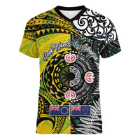 New Zealand and Cook Islands Together Women V-Neck T-Shirt Tatau Art Tribal Pattern-Maori Tattoo with Fern and Paua Shell