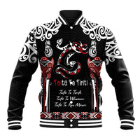 Aotearoa Toitu Te Tiriti-Maori Taniwha Baseball Jacket Toitu Te Whenua Toitu Te Reo Maori LT03 Unisex Black - Polynesian Pride
