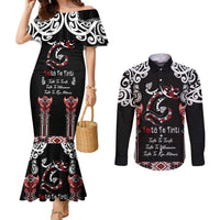 Aotearoa Toitu Te Tiriti-Maori Taniwha Couples Matching Mermaid Dress and Long Sleeve Button Shirt Toitu Te Whenua Toitu Te Reo Maori LT03 Black - Polynesian Pride