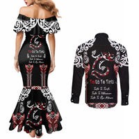 Aotearoa Toitu Te Tiriti-Maori Taniwha Couples Matching Mermaid Dress and Long Sleeve Button Shirt Toitu Te Whenua Toitu Te Reo Maori LT03 - Polynesian Pride