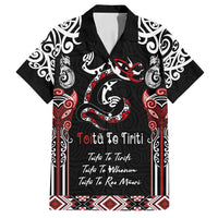 Aotearoa Toitu Te Tiriti-Maori Taniwha Family Matching Tank Maxi Dress and Hawaiian Shirt Toitu Te Whenua Toitu Te Reo Maori LT03 Dad's Shirt - Short Sleeve Black - Polynesian Pride